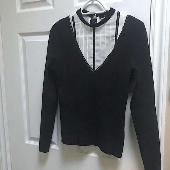 Cute Mexx Black V Neck Sweater with Pretty looped yarn on Neckline - Picture 2 of 9